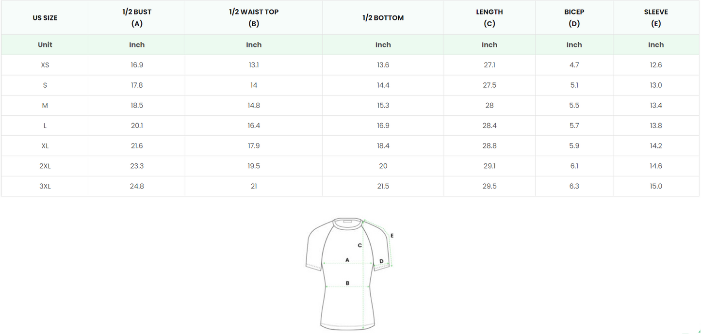 Short sleeve rash guard size chart